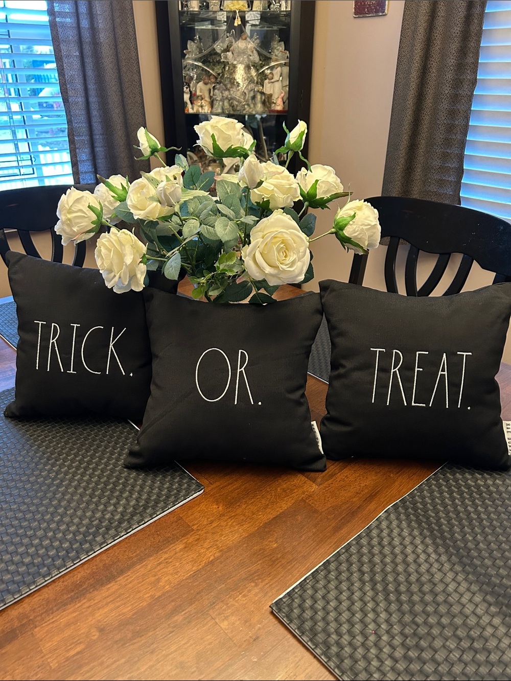 Black "Trick or Treat" Halloween Throw Pillow Set by Rae Dunn